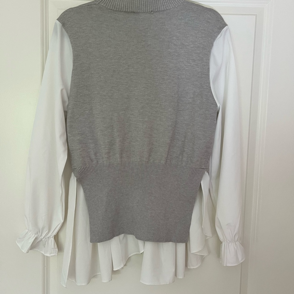 Gracia Gray and White Layered Blouse - Picture 2 of 5